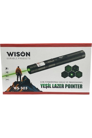Wison Ws-503 100mw Desen Başlıklı Şarjlı Yeşil Lazer Pointer Siyah