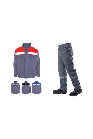 Kışlık İş Takımı Çok Cepli İç Yapısı Polarlı Reflektörlü İş Montu Ve 7/7 İş Pantolonu Gri Renk Yüzde Yüz Pamuk 3117-2958