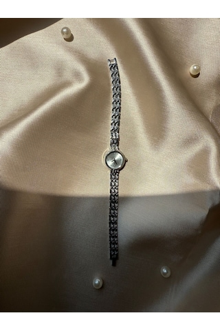 Retro Minimal Hasır Kordon Vintage Kadın Kol Saati Yuvarlak Gümüş