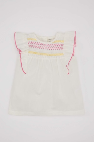 Defacto Kız Bebek Bisiklet Yaka Vual Kısa Kollu Gömlek C5188A524SMER105 Ekru