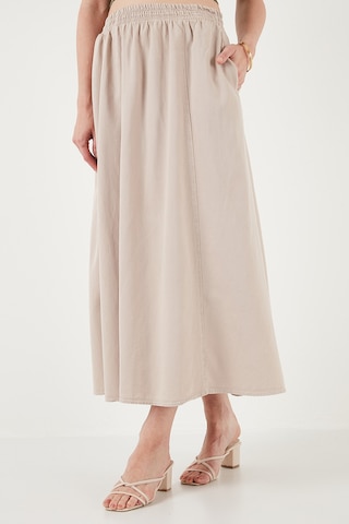 Lela Modest Pamuk Ve Keten Karışımlı Yüksek Bel Cepli Uzun Kiloş Tesettür Bayan Etek 668Yp4443 Taş