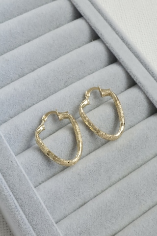 Kadın Küpe Kararmaz 14k Renk Vip Seri Dokulu Oval Modern Form 3cm Halka Küpe Altın