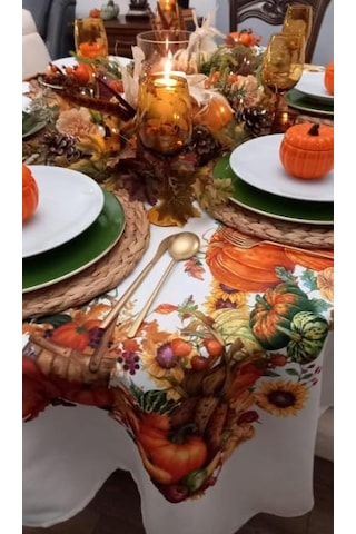 Polyester Dikdörtgen Masa Örtüsü - Bal Kabağı Desenli 140x240cm, 6-8 Kişilik Genel
