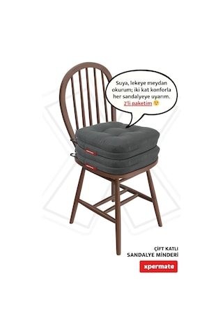 Sandalye Minderi 2'li Set 42x42x8 Cm Kalın Çift Kat Pofidik Minder Yıkanabilir Fermuarlı Su Ve Yağ İtici Antrasit Çok Renkli