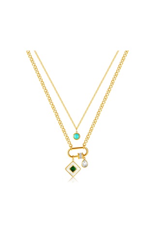 Sones Opk Gx2424 Paslanmaz Çelik Kare Kolye Çift Katmanlı Kolye Çok Renkli