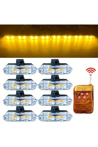 Xuweiwei 8 Adet 16led Kablosuz Uzaktan Kumandalı Sarı Araba Işıkları Kamyonlar Arabalar Vanlar İçin 12v Ön Gövde Lambaları