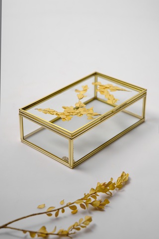 Çerçeve Kapaklı Cam Kutu Pirinç & Gold
