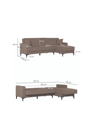 Kilim Mobilya Vela Köşe Uzanmalı Yataklı Köşe Takımı Açık Kahverengi