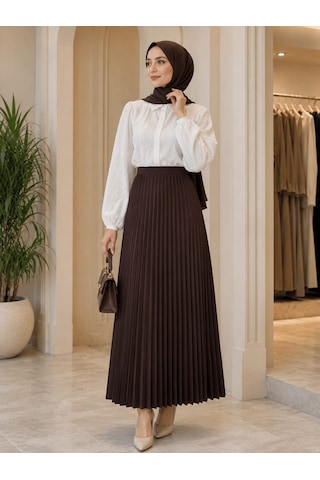 Esra Butik78 Lamine Denye Piliseli Etek 90 Cm Standart Beden 38-44 Uyumlu Siyah