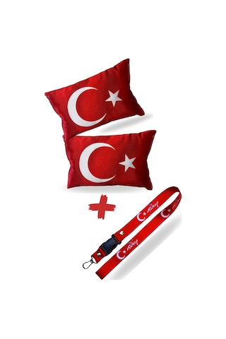 Türk Bayraklı Dijital Baskılı Araç Seyahat Boyun Yastığı 2’li Set & Türk Bayraklı Oto Ayna Askısı