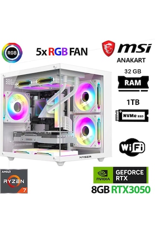 Xaser Cube X20 R7-5700X 32 GB 1 TB M.2 Nvme SSD 6 GB RTX3050 Free Dos Masaüstü Oyuncu Bilgisayarı