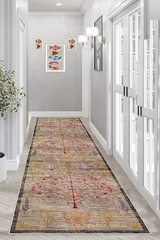 Nazar Boncuğu Göz Desenli Yıkanabilir Kaymaz Taban Halı -beyaz 80 X 400 Çok Renkli