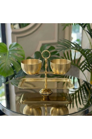 Alfafe Home Lüks Terazi Tasarım 2 Katlı Sunumluk Gold-gümüş Metal Sunum Standı Kuruyemiş, Lokum, Çikolata, Tatlı Altın