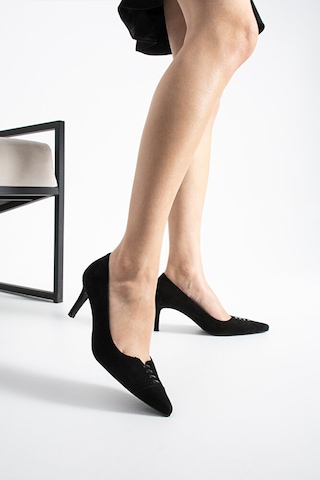 Dericia Shoes Apex Hakiki Deri Süet Kadın İnce Topuklu Ayakkabı Siyah