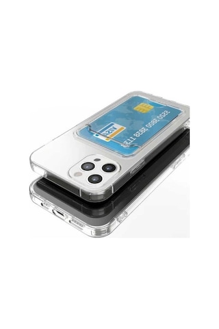 Apple Uyumlu iPhone 14 Pro Max Kılıf Kartlıklı Şeffaf Zore Setra Clear Silikon Kapak Renksiz