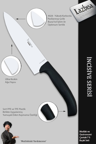 İncisive Serisi Çantalı 7 Li Mutfak Gastronomi Bıçak Seti Mft-690 Siyah