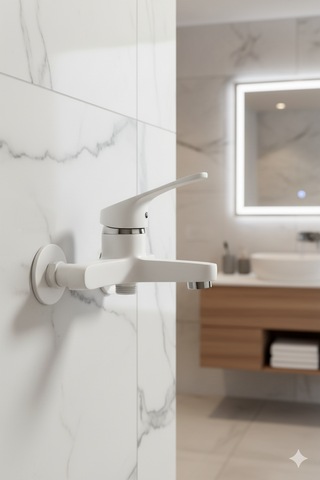 5590 Banyo Bataryası Duş Musluğu Musluk Armatür Siyah Beyaz Gold Krom Renkler Beyaz - Krom