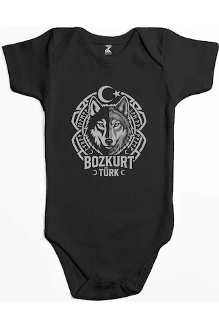 Zepplin Giyim Bozkurt Türk Ay Yıldız Motifli Kurt Başı Baskılı Pembe Bebek Body Zıbın