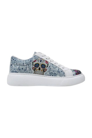 Kadın Vegan Deri Beyaz Sneakers - Remembrance Of Frida Kahlo Tasarım Beyaz