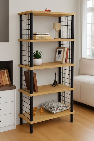 Kitap Yuvası 5 Raflı Geniş Kitaplık Ayakkabılık Banyo Düzenleyici Klasörlük Dekoratif Mutfak Rafı Safir Meşe