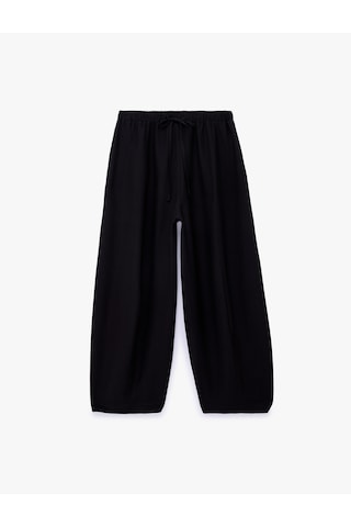 Koton Viskon Kumaş Beli Bağcıklı Loose Fit Cepli Balon Pantolon Siyah 7wak40043pw