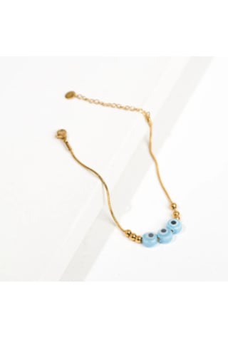 Bbaccessorıes Bb Çelik Halhal Altın - Mavi Taşlı