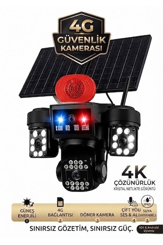 4k Güneş Enerjili Gece Görüşlü Güvenlik Kamerası 4gsim + 64 Gb Hafıza Kartı