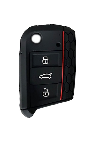 Silikon Anahtar Kabı- Volkswagen/Golf7 Siyah-Kırmızı Çizgili / Sy