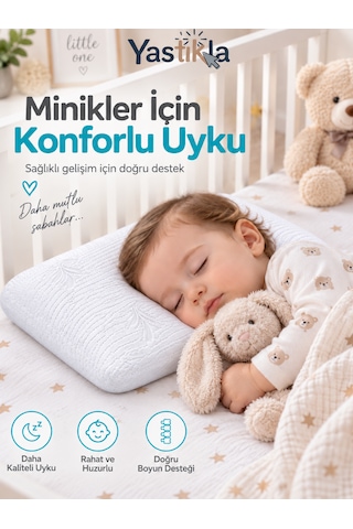 Ortopedik Hafızalı Visco Bebek Ve Çocuk Yastığı Nefes Alabilen 38x26x6,5 Cm Beyaz