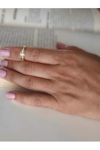 Baget Tektaş Sıralı Model Eklem Kıkırdak Kemik Ayarlanabilir Altın Renkli Yüzük Gold