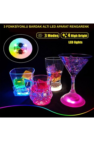 Delux Serisi Akşam Yemeği Işıklı Yapışkanlı Bardak Altı Aparatı Ledli 3 Modlu 6 Cm Çap 1 Adet Çok Renkli