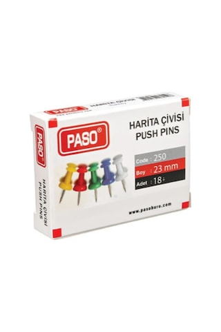 Paso 250 Renkli Harita Çivisi 23mm 18 Li