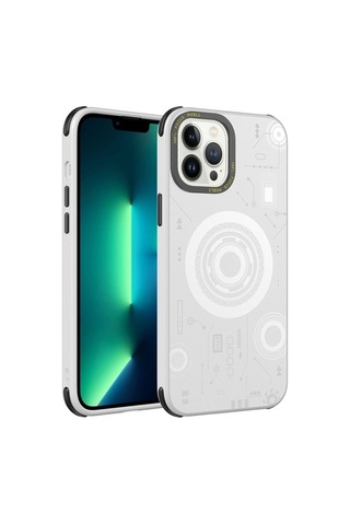 Apple Uyumlu iPhone 12 Pro Max Kılıf Zore Wireless Şarj Özellikli Desenli Hot Kapak Beyaz