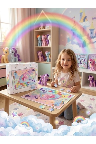 60 Parça Puzzle İle Sihirli Unicornların Dünyasında Gökkuşağı Macerası Eğitici Puzzle
