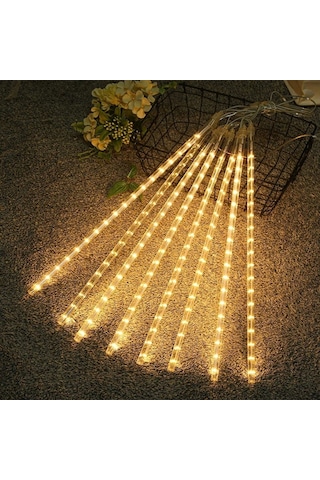 10'lu 45 Cm Plastik Meteor Led Usb 2m Kablo Sarı Renk Ağaç Işığı Renk Değiştiren Asmalı Dekoratif Bahçe Ve Dış Mekan Aydınlatması Sarı