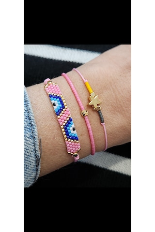 Harmel Jewelry Miyuki Pembe Nazar Üçlü Bileklik