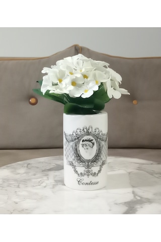 Vazoda Beyaz Yapay Çiçe Dekoratif Kraliçe Model Vazo Dahil 7 x 7 x 16 CM