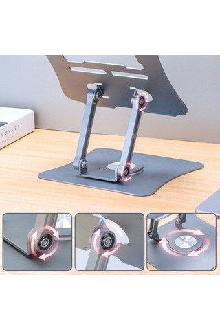 Ebitda Alüminyum Dizüstü Bilgisayar Braketi, Katlanabilir, 360 Derece Dönenebilen, Isı Dağılımlı, Gri