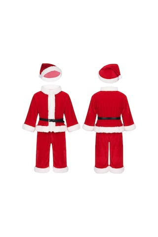 Bebek Erkek Noel Noel Baba Kostüm Kıyafet Uzun Kollu Kadife Üst + Pantolon Takımı Kırmızı