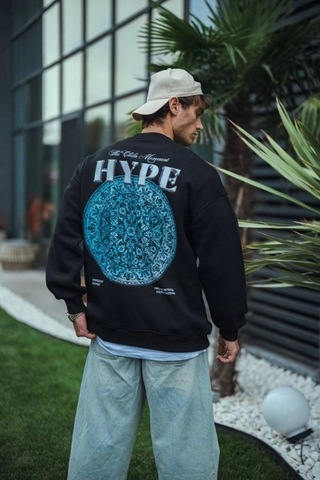 Suma Üç İplik Bisiklet Yaka Baskılı Sweatshirt - Siyah
