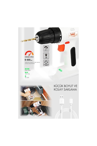 Assur 12V Type - c Usb Şarjlı Akülü Vidalama Dahili Batarya Matkap - 2103