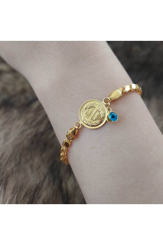 Altınbeyi Ata Çeyrek Altınlı Pullu Zincirli Bileklik Sarı Altın