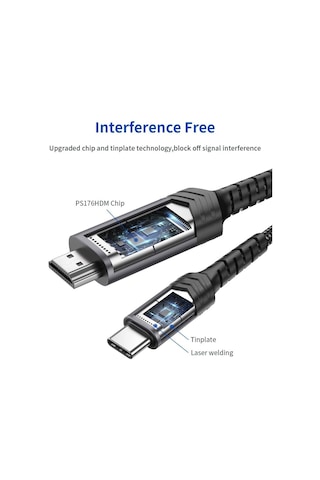 Jsaux Usb C Type-c To Hdmı Görüntü Aktarım Kablosu 4k 60hz Usb 3.1 Type-c Hdmı 2.0 Kablosu