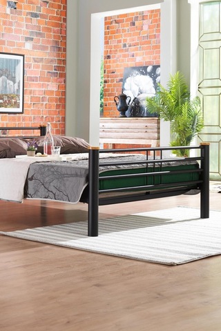 Kappis Çift Kişilik Ferforje Metal Karyola-siyah Ahşap Latalı