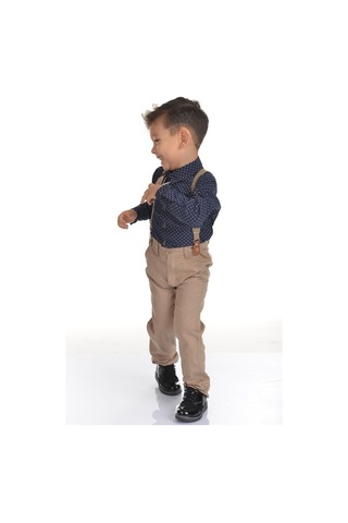 Buse&Eylül Bebe Krem Papyonlu Pantolon Askılı Erkek Çocuk Takımı