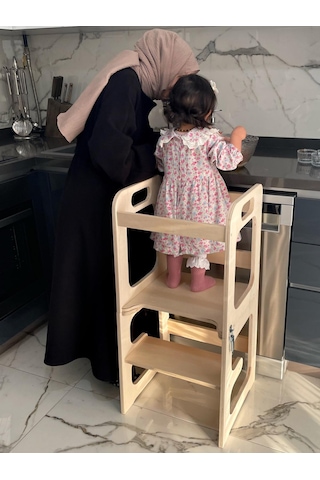 montessori ahşap öğrenme kulesi + aktivite masası + mama masası Ahşap