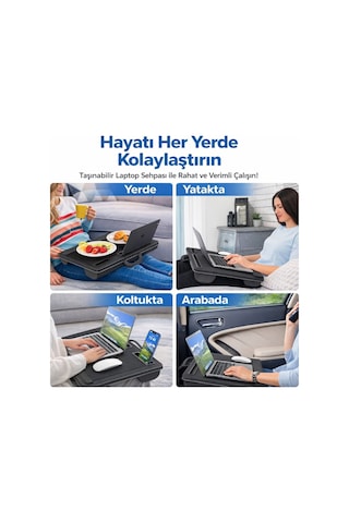 Polham Minderli Bilek Destekli Telefon Tutuculu Mouse Padli Taşınabilir Laptop Masası Dizüstü Çalışma Sehpası