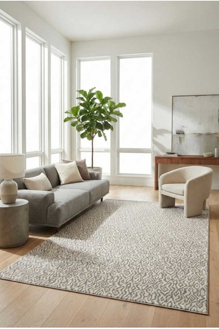 River Gri Beyaz Halı Modern Dokuma Halı Yumuşak Oturma Odası Salo Gri Beyaz