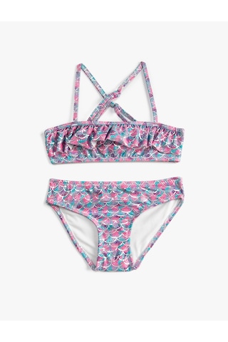 Koton Bikini Takımı Fırfırlı İnce Askılı Mavi Desenli 3skg00002bm Mavi