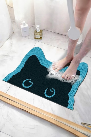 Kedili Banyo Paspası Kaymaz Taban Yumuşak Esnek Paspas Islak Zemin Hijyenik Paspas 40x60 Cm Mavi